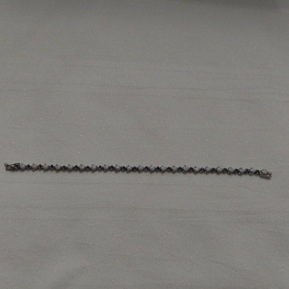 Sterling Silver Bracelet with Opals and Blue Rhinestones - Picture 8 of 14